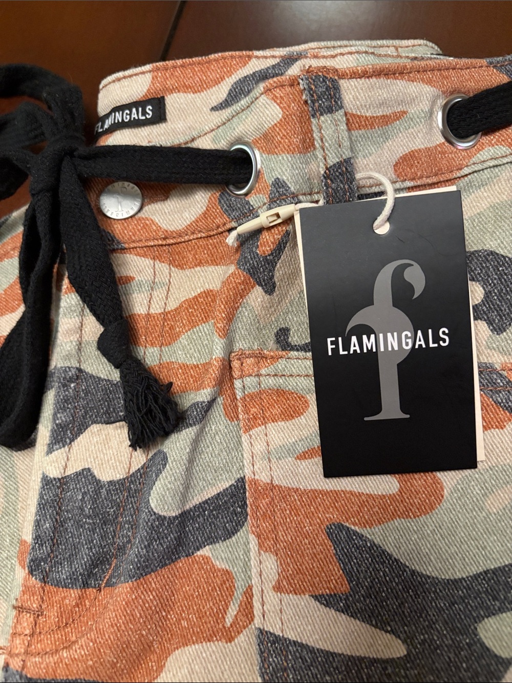 Women's Camouflage Drawstring Bermuda Shorts - Orange/Gray - Picture 7 of 9